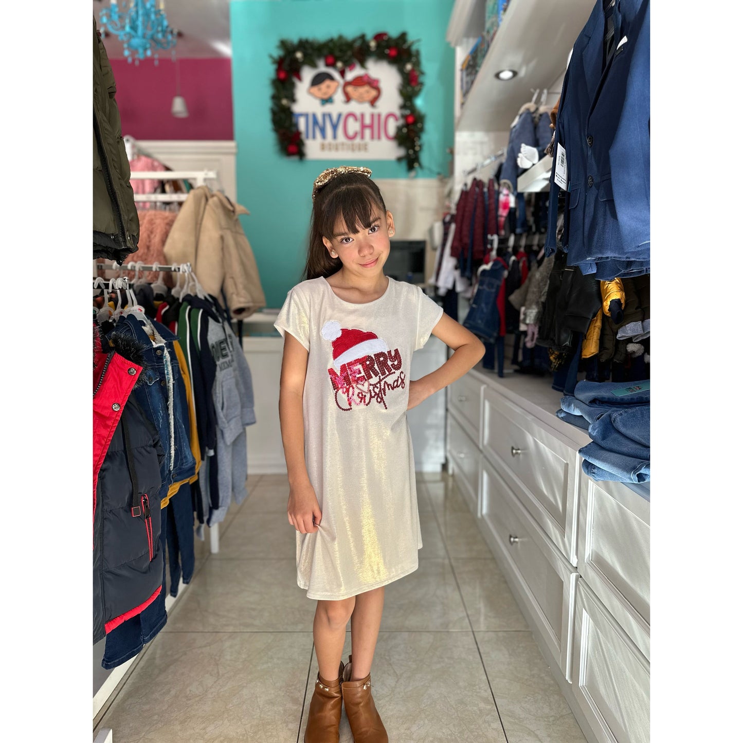 Vestido Navideño Brilloso Para Niña
