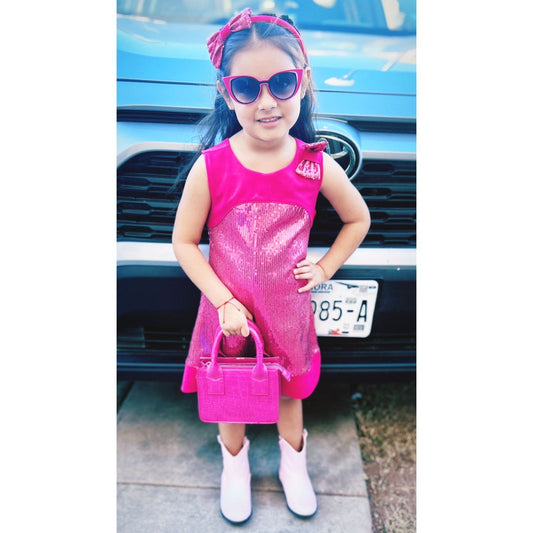 Vestido Lentejuelas Barbie Con Diadema Para Niña