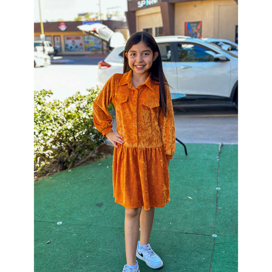 Vestido De Panilla Color Naranja Para Niña