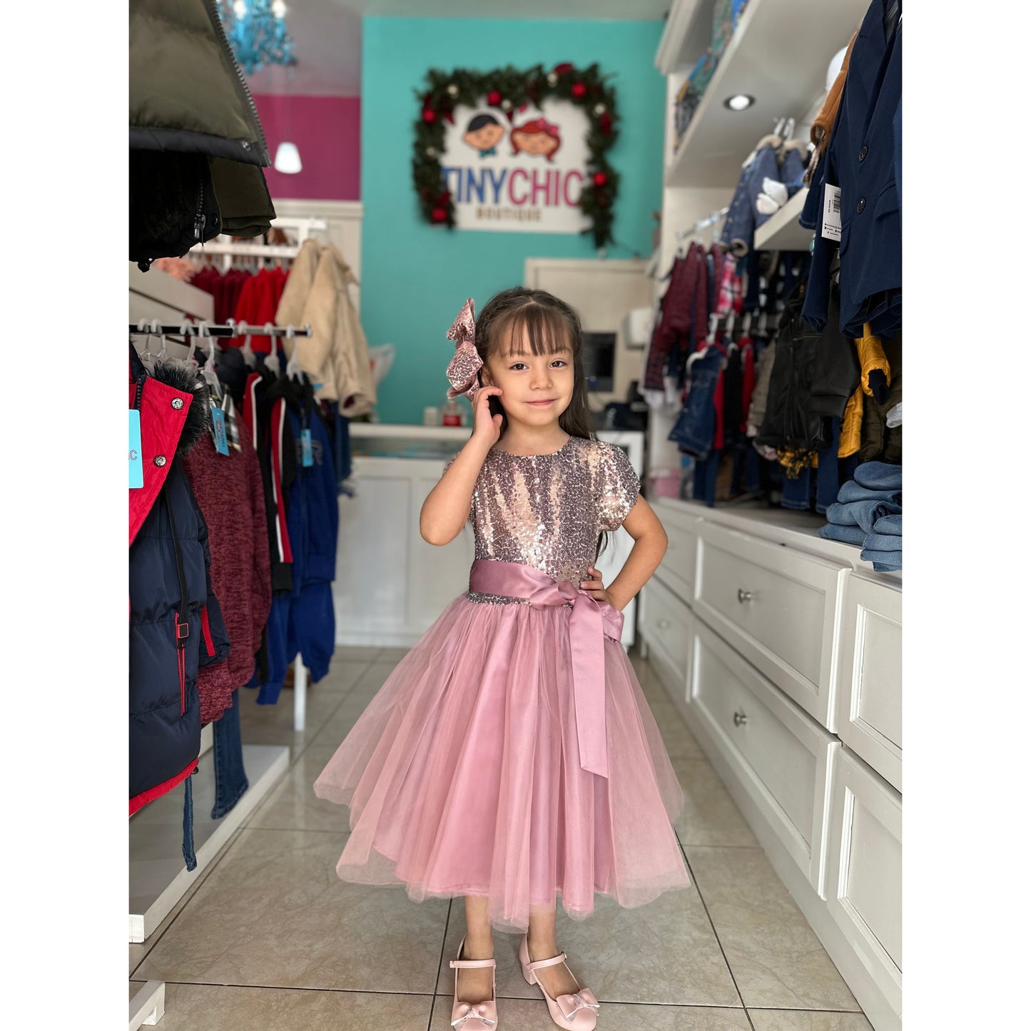 Vestido Mangas Lentejuela Lila Para Niña