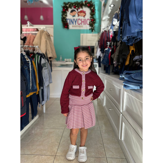 Conjunto Saco Borrego y Falda Tinto Para Niña