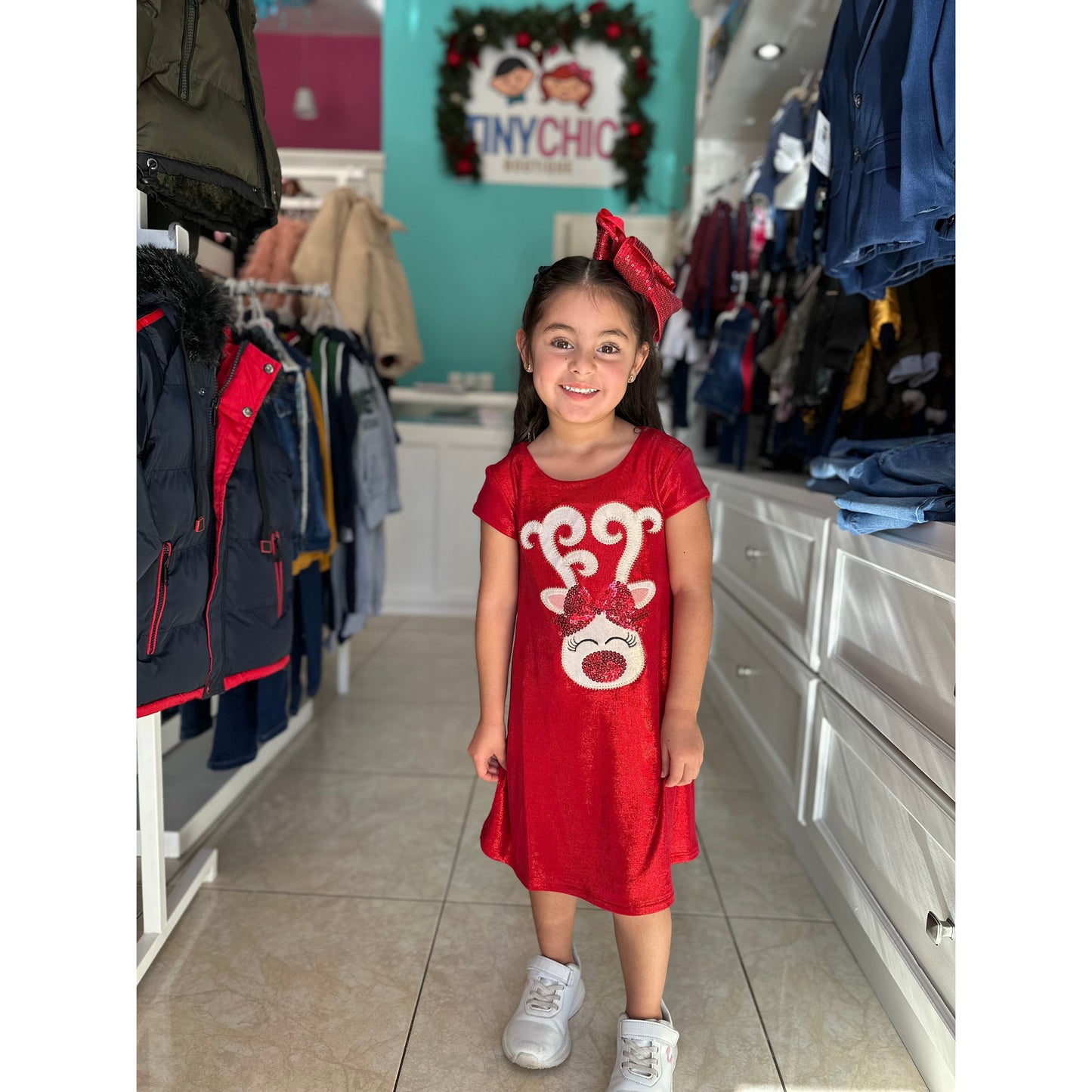 Vestido Navideño Brilloso Para Niña