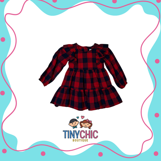 Vestido de Cuadros Franela Rojo Para Niña