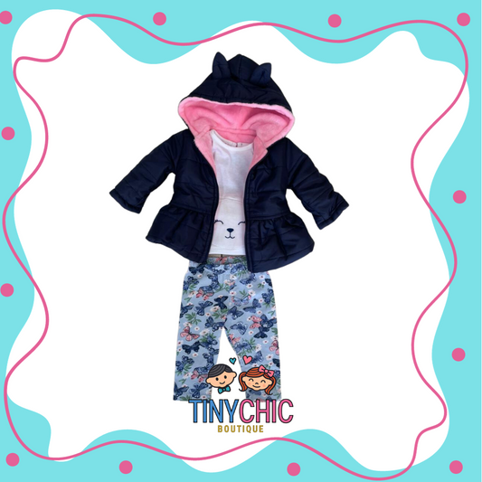 Conjunto 3 Piezas Para Bebé Chamarra Azul