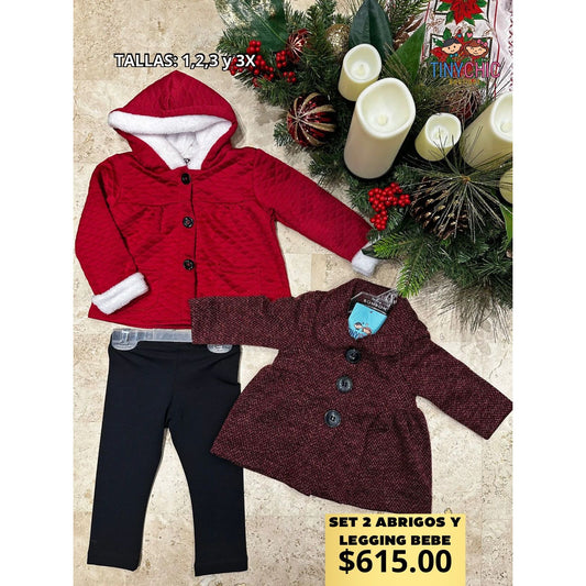 Conjunto 3 Piezas Doble Abrigo Santa y Vino Para Bebé